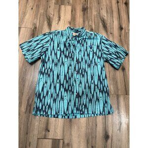 Reyn Spooner Mens Hawaiian Traditional Shirt XL Blue Green Surfboard Print Butto